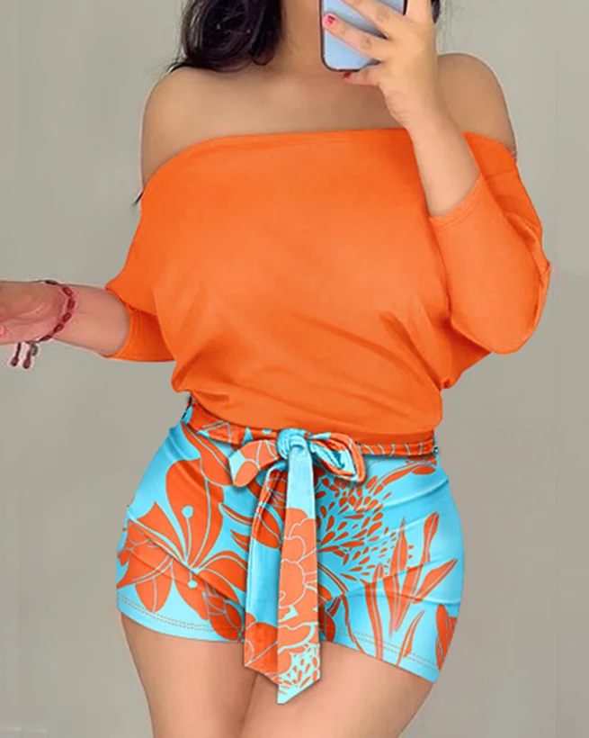 Combinaisons courtes pour femmes, mode d'été, décontractée, épaules dénudées, manches longues, taille haute, détail noué, barboteuse avec ceinture