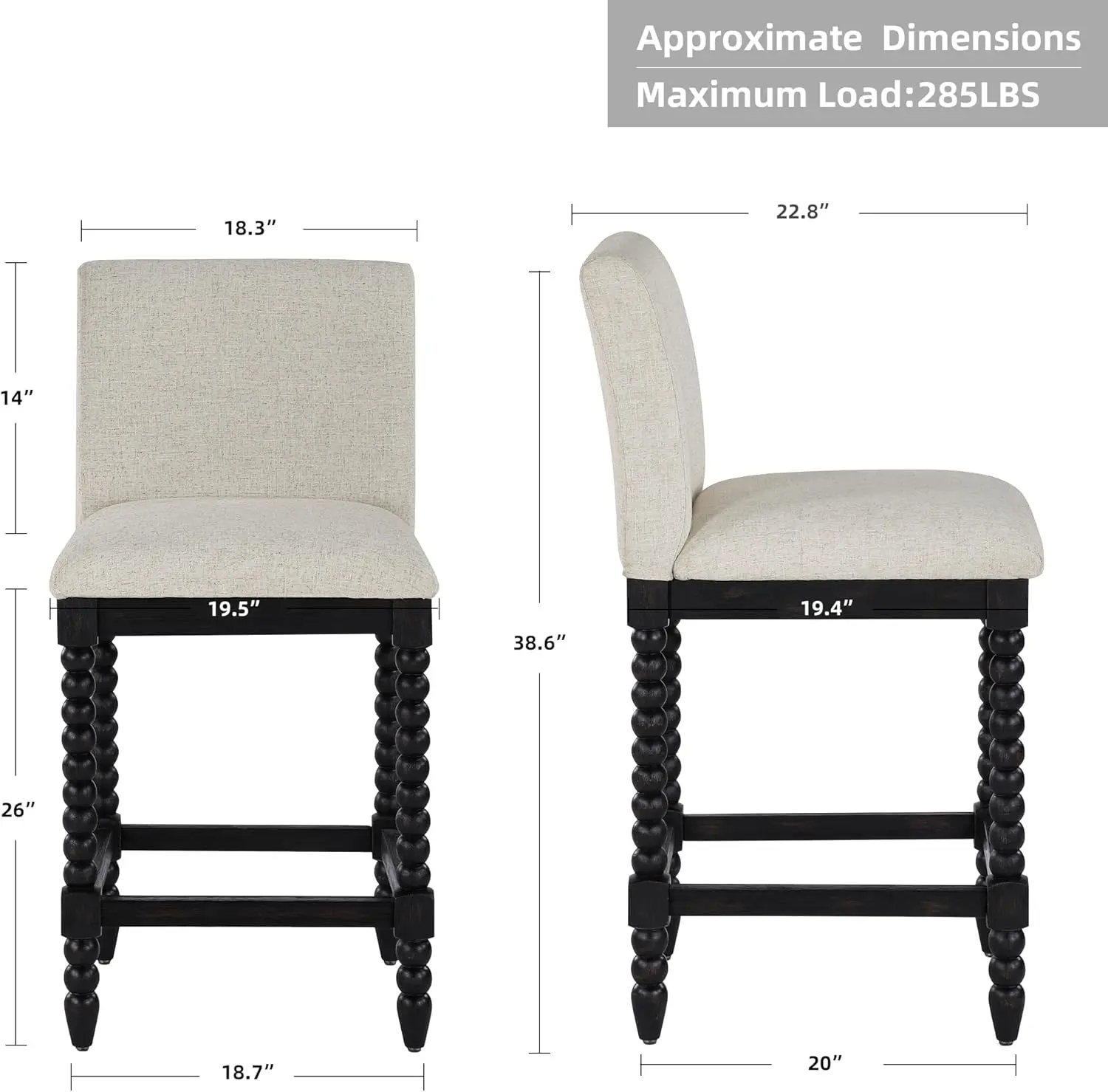 Taburete de madera para mostrador con husillo, asiento acolchado con resorte, silla para isla de cocina de granja de 26'