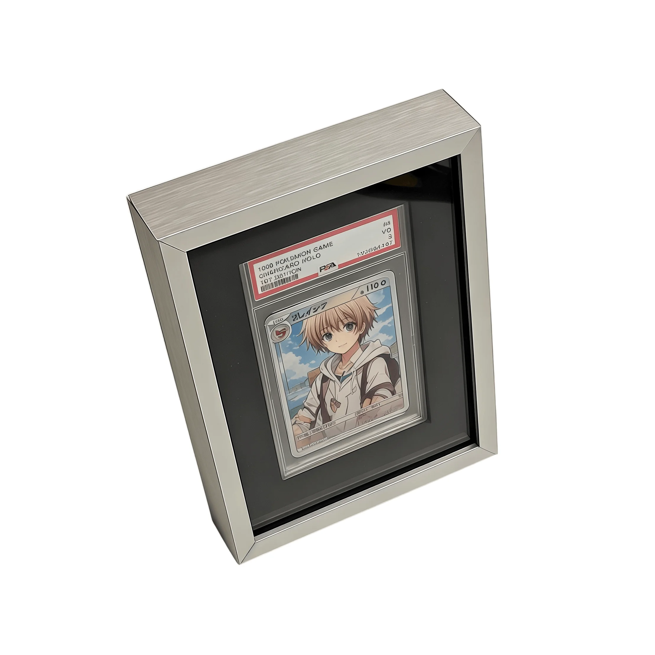 Sliver Grey Aluminium Alloy Anime Graded Card Brick Holder Vertical TCG Trading Card Display Stand Tabletop Wall‑Mounted Upright