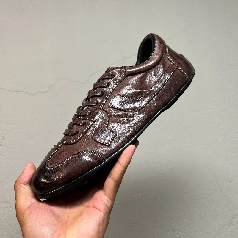 Designer Fashion Casual Leather Shoes Men's Breathable Genuine Leather Retro Trendy Training Shoes Male Oxfords Outdoor Flats