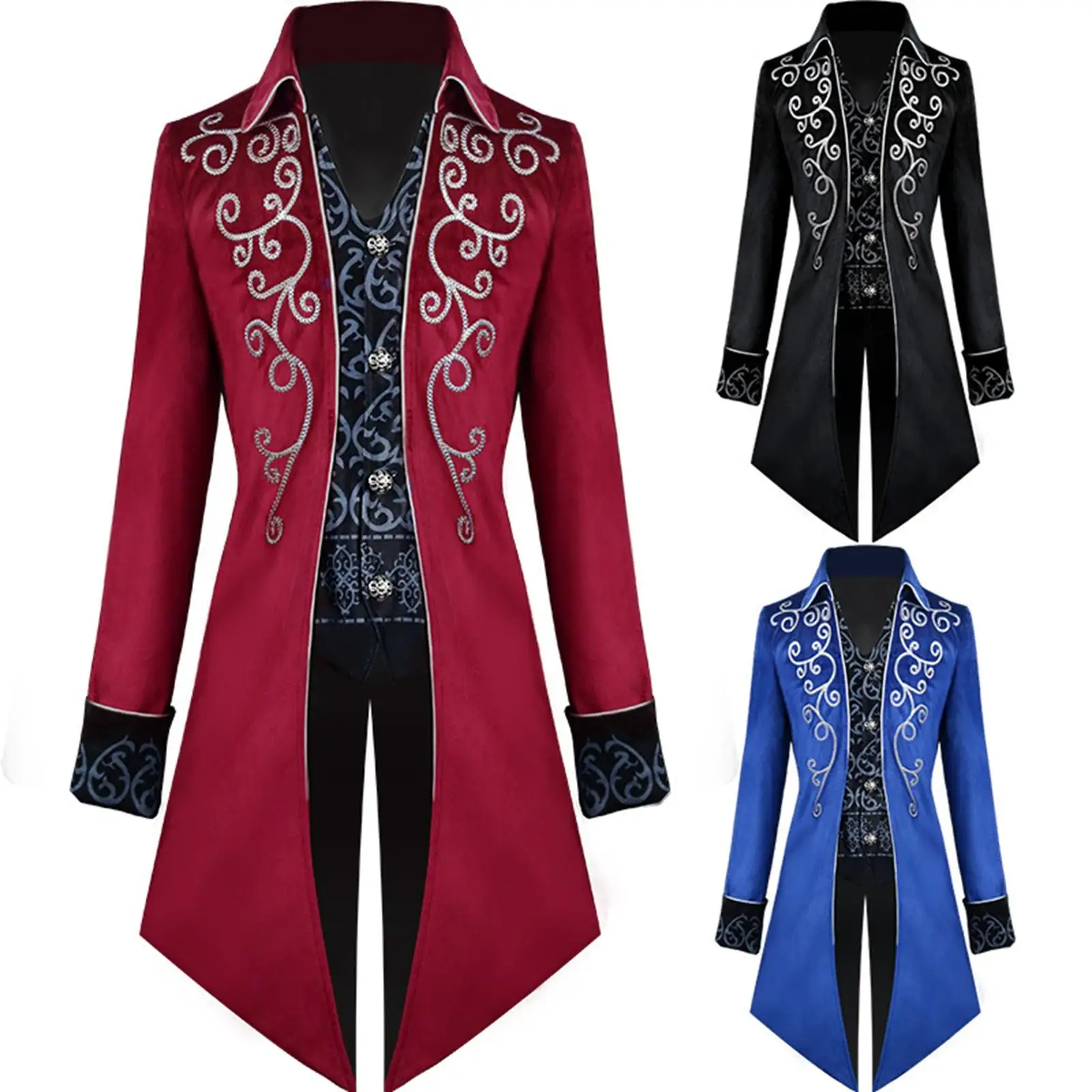 Steampunk Gothic Tailcoat Vintage Pirate Uniform Cosplay Costume for Wedding Themed Party