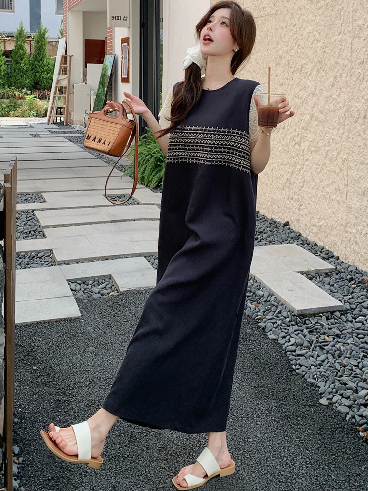 فستان نسائي مقاس كبير من NYFS لصيف 2025 فساتين طويلة فضفاضة مرقعة من الدانتيل رداء Elbise بأكمام قصيرة على الطراز الكوري #4