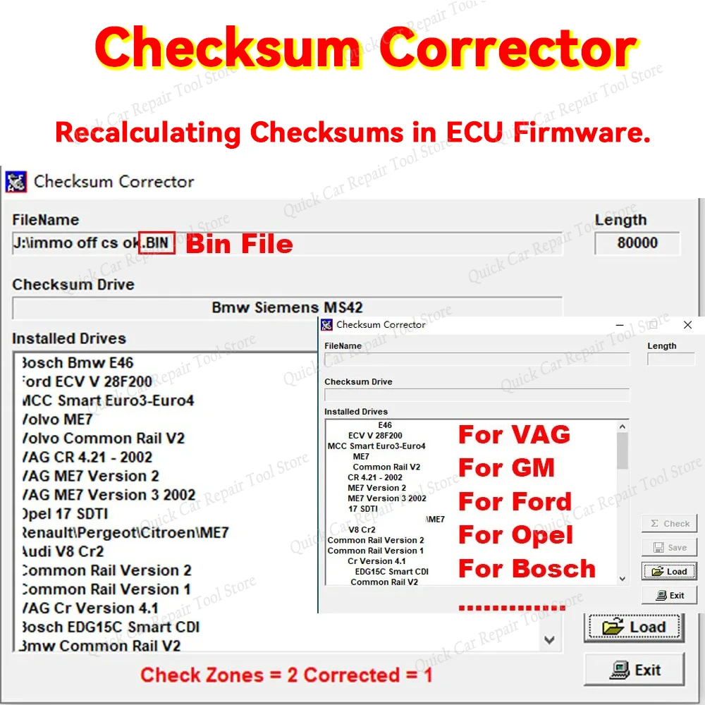 ECU Checksum Correction Software Checksum Corrector for ECU Bin. File fit For VAG For GM For Ford For Opel For Bosch for Volvo