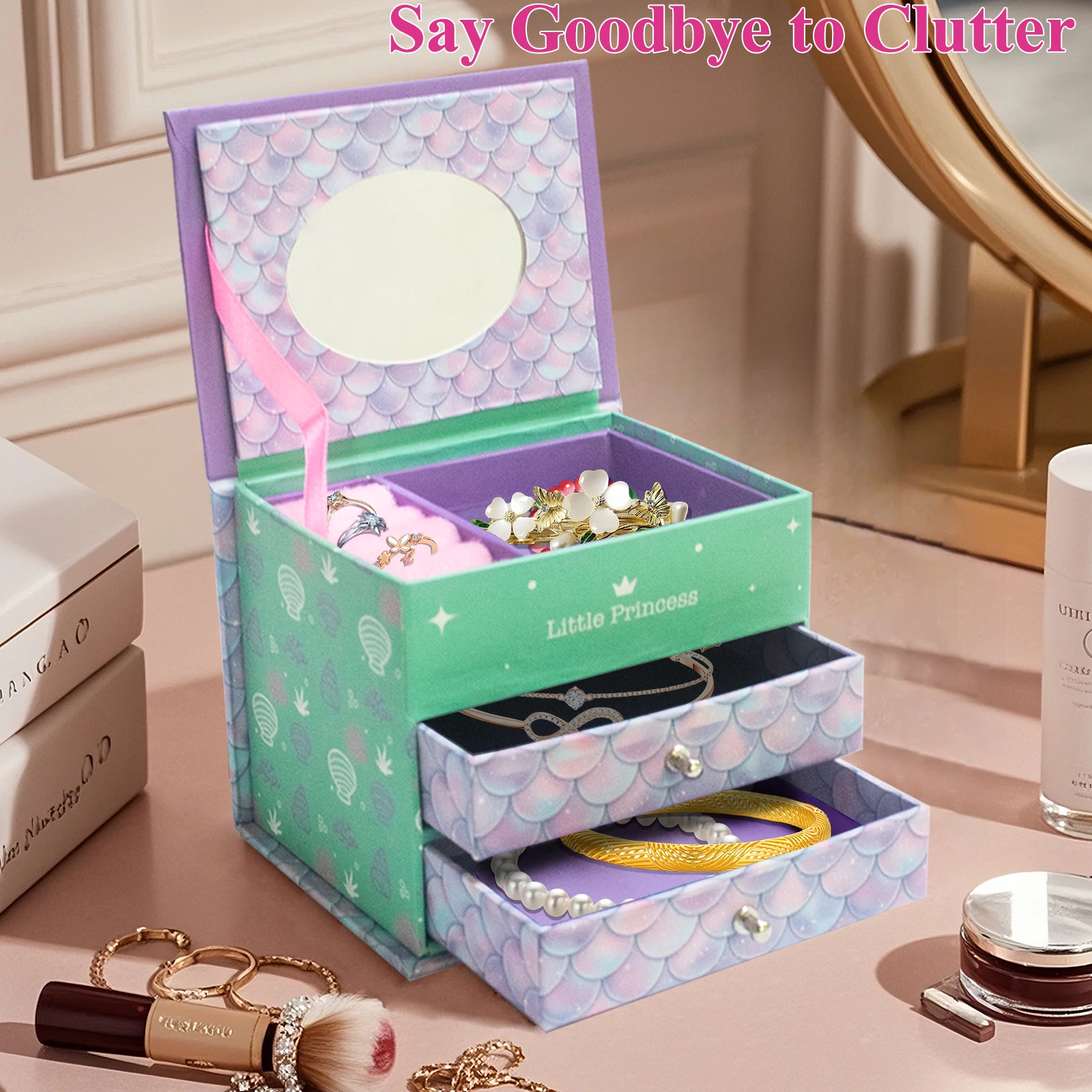 قطعة واحدة منظم مجوهرات مع درج للخواتم والأقراط والقلائد والأساور وما إلى ذلك. عيد الأم، عيد الحب، هدية عيد ميلاد #6