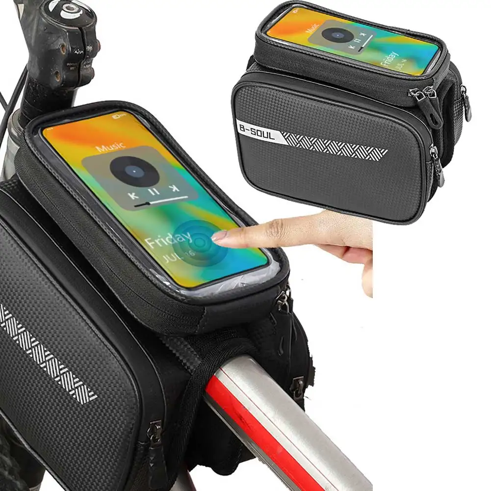 Bike Bag 1.5L Frame Front Tube Cycling Bag Bicycle Waterproof Phone Case Holder 7.2Inches Touchscreen Bag Bike Accessories