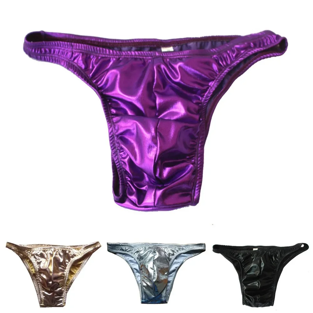 Sexy Men\'s Shinny Leather Panties Briefs Underwear Jockstrap Underpants Men Bulge Pouch Briefs Underwear Pump Man