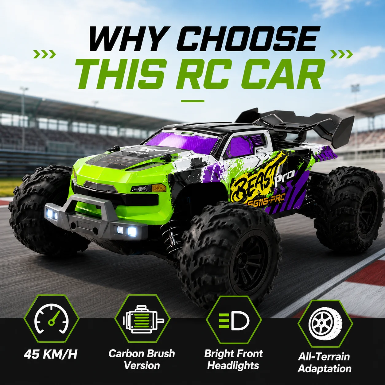 

ZNLYRION RC Monster Truck Off-Road Truck SG116 MAX PRO 4WD Up to 40KM 80KM/H Brushed/Brushless Optional All Terrain Monster Truck With LED Headlight 2.4G Remote Control RC Car Toys For Adults Kids
