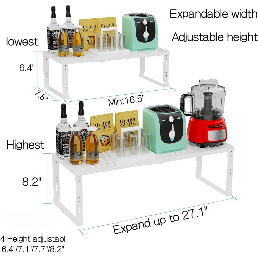 Adjustable Metal Shelf Organizer - Expandable Stackable Pantry Storage Rack for Kitchen, Bathroom, RV, Cabinets (3 Packs, Medium