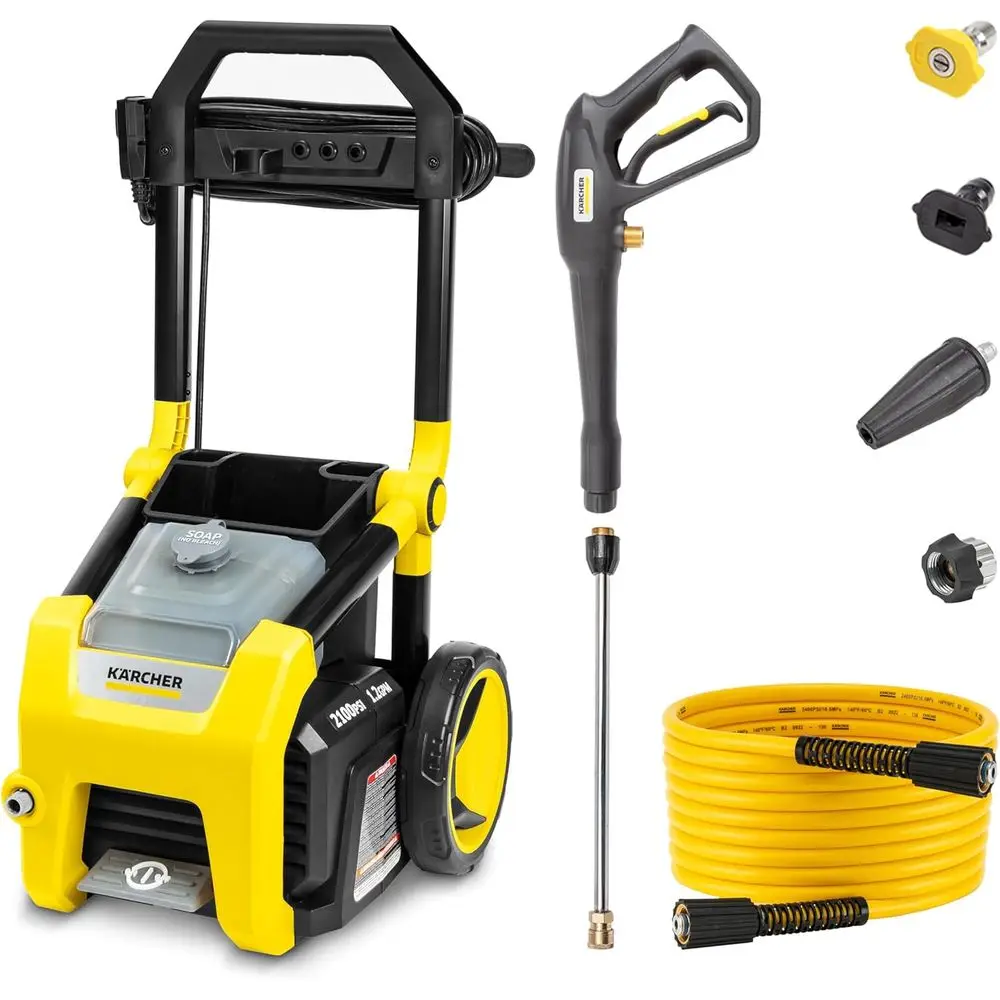 

Pressure Washer K2100PS, CETA Certified, 3 Spray Nozzles, Detergent Tank, for Cars, Driveways, Siding, Patios, 1.2 GPM