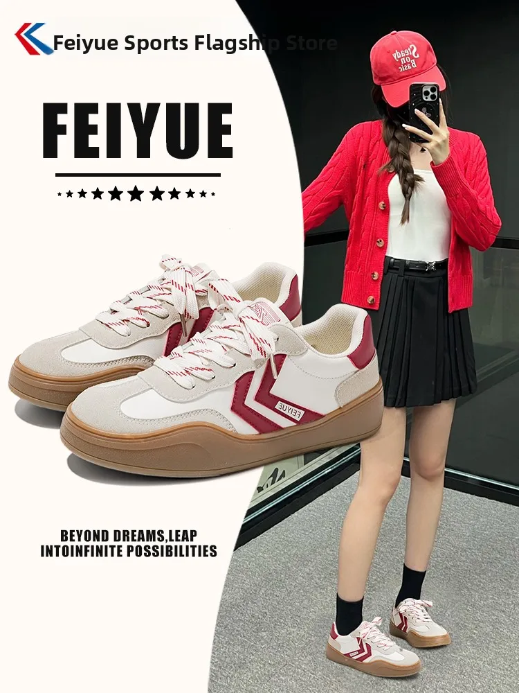 

Женские кроссовки Feiyue Sport oes Red Thi Bot, новогодние повседневные кроссовки на плоской подошве со шнуровкой и увеличенной высотой