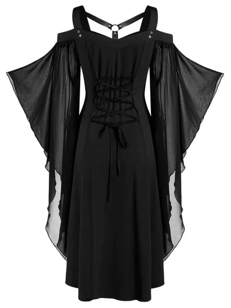 2022 Women Vintage Gothic Dress L-5XL Retro Off Shoulder Strappy Cosplay Costume Spring Woman Dresses For Party Show Robe Tunics