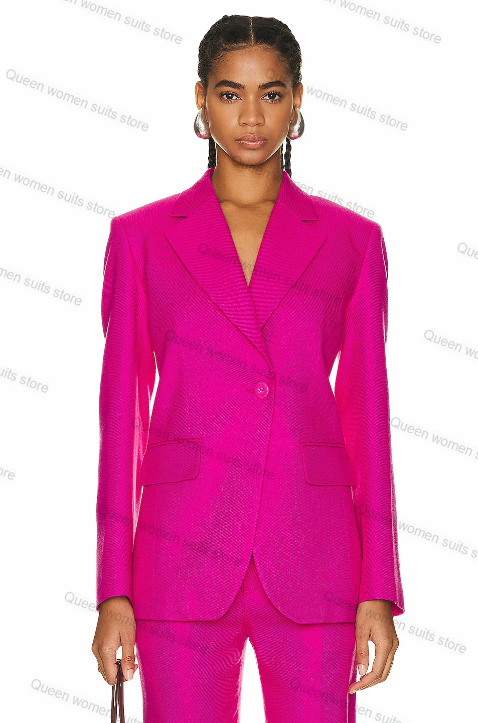 Hot Pink 2 potong setelan celana wanita, Blazer + celana Formal wanita kantor ukuran khusus satu kancing katun, mantel jaket Prom