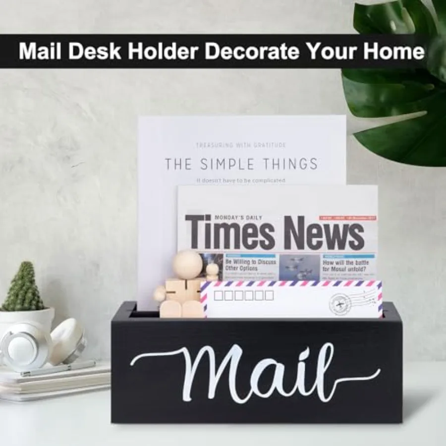 Desk Mail Organizer, Mail Organizer Countertop, Wood Desk Mail Storage Box, Envelop Holder for Home Office Black-2 slot - view 4