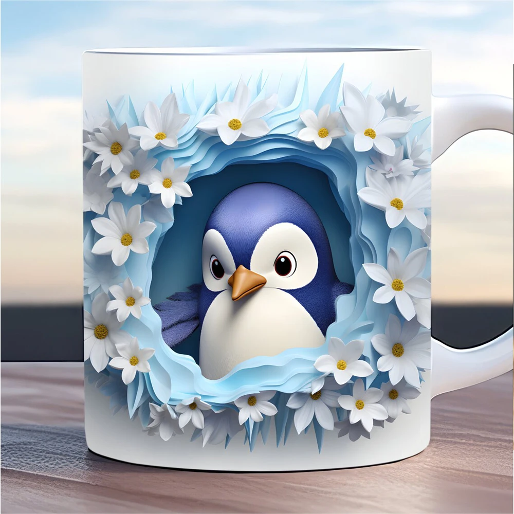 3D Penguin in the Flower Cave mug 11oz  kids birthday gift milk cup woman office coffee mug christmas gift