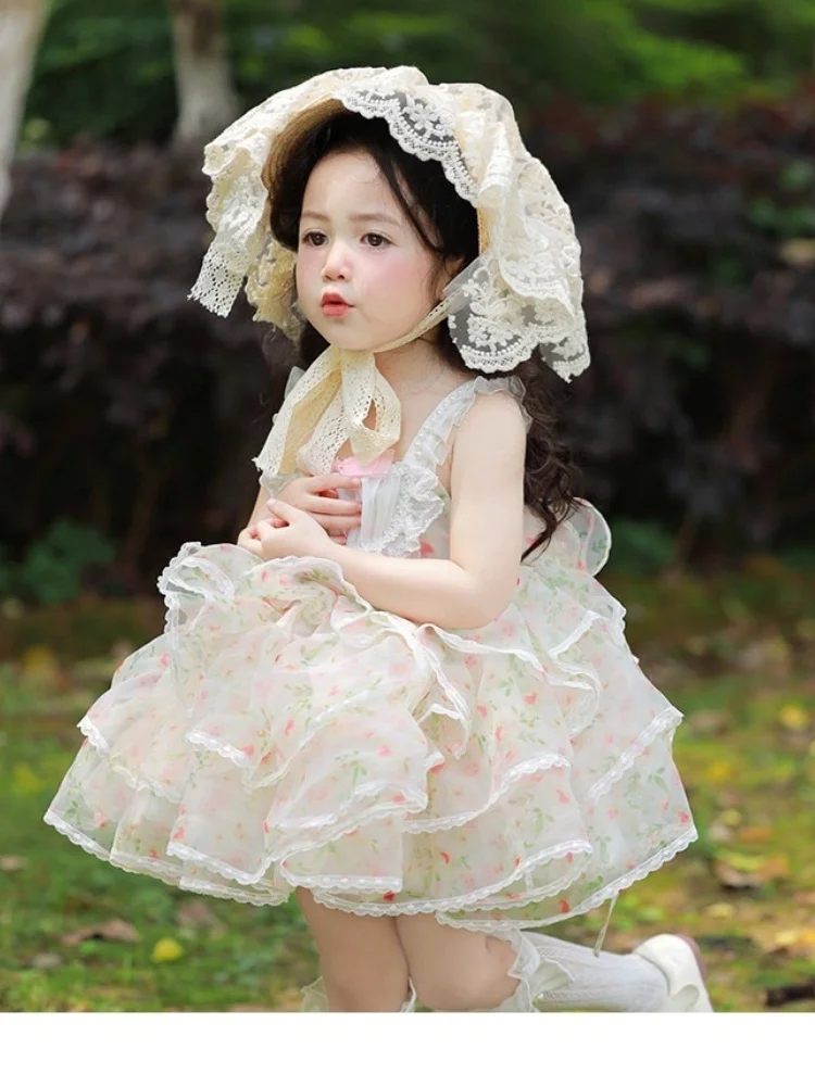 Baby Girl Spanish Princess Tutu Dress Child Vintage Floral Vestido Lolita Party Birthday Pageant Costume Boutique Clothes 1-8Yrs