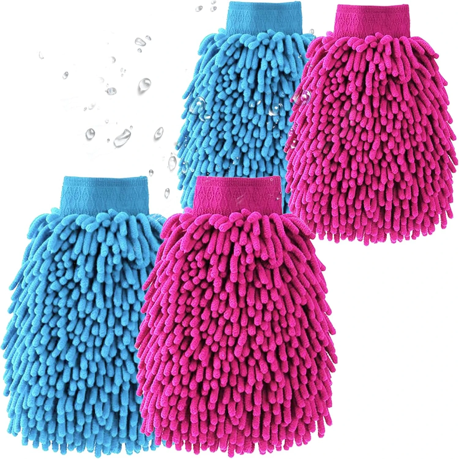 

Car cleaning,Car Wash Mitt Microfiber-4PK, Scratch & Lint Free, Chenille Microfiber Wash Mitt-Blue and Red Car small towel Rags