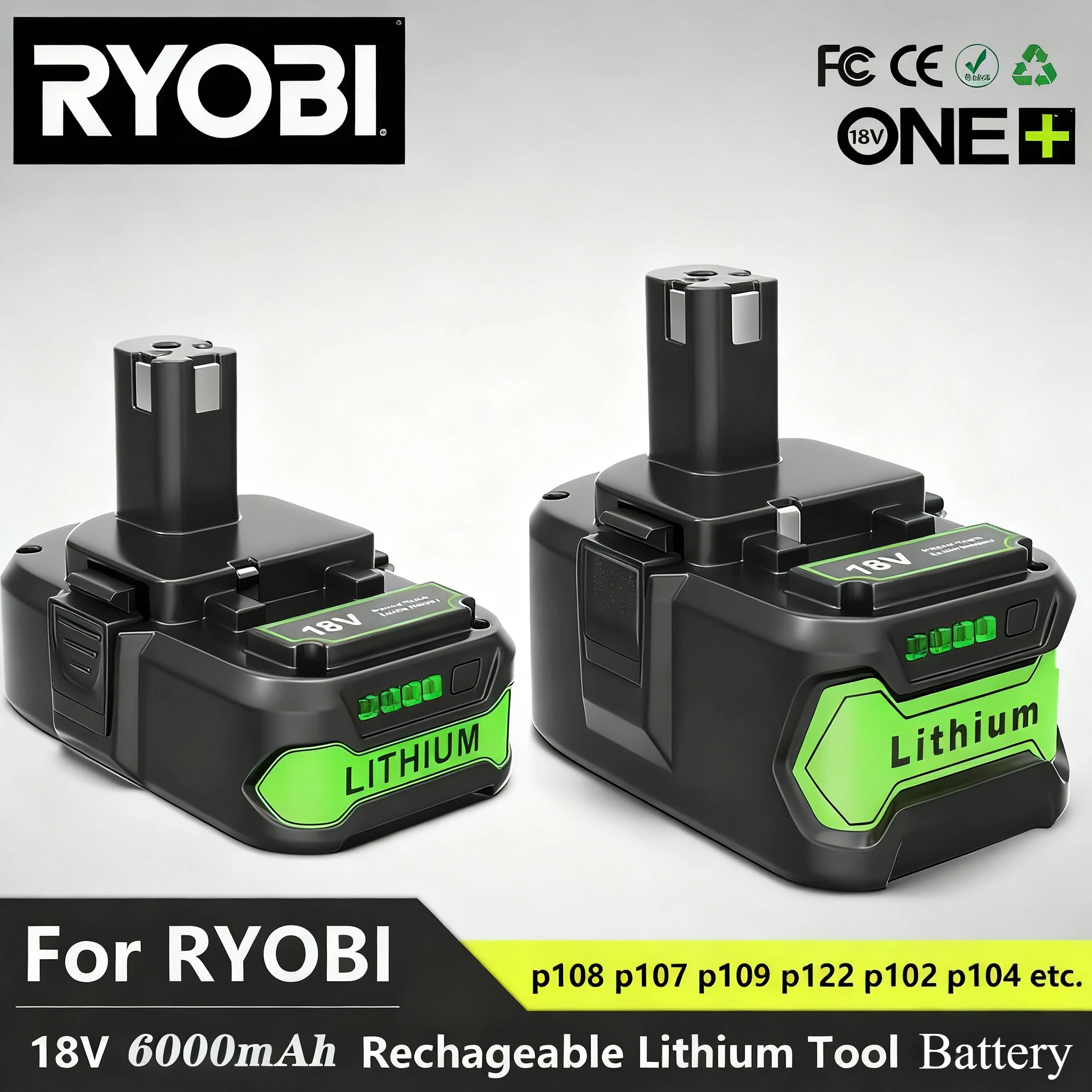 

RYOBI 18V One+ Plus P108 Tools Battery 3Ah/6Ah Compatible With RYOBI P104 RB18L20 P107 RB18L50 Special Lithium Ion Battery