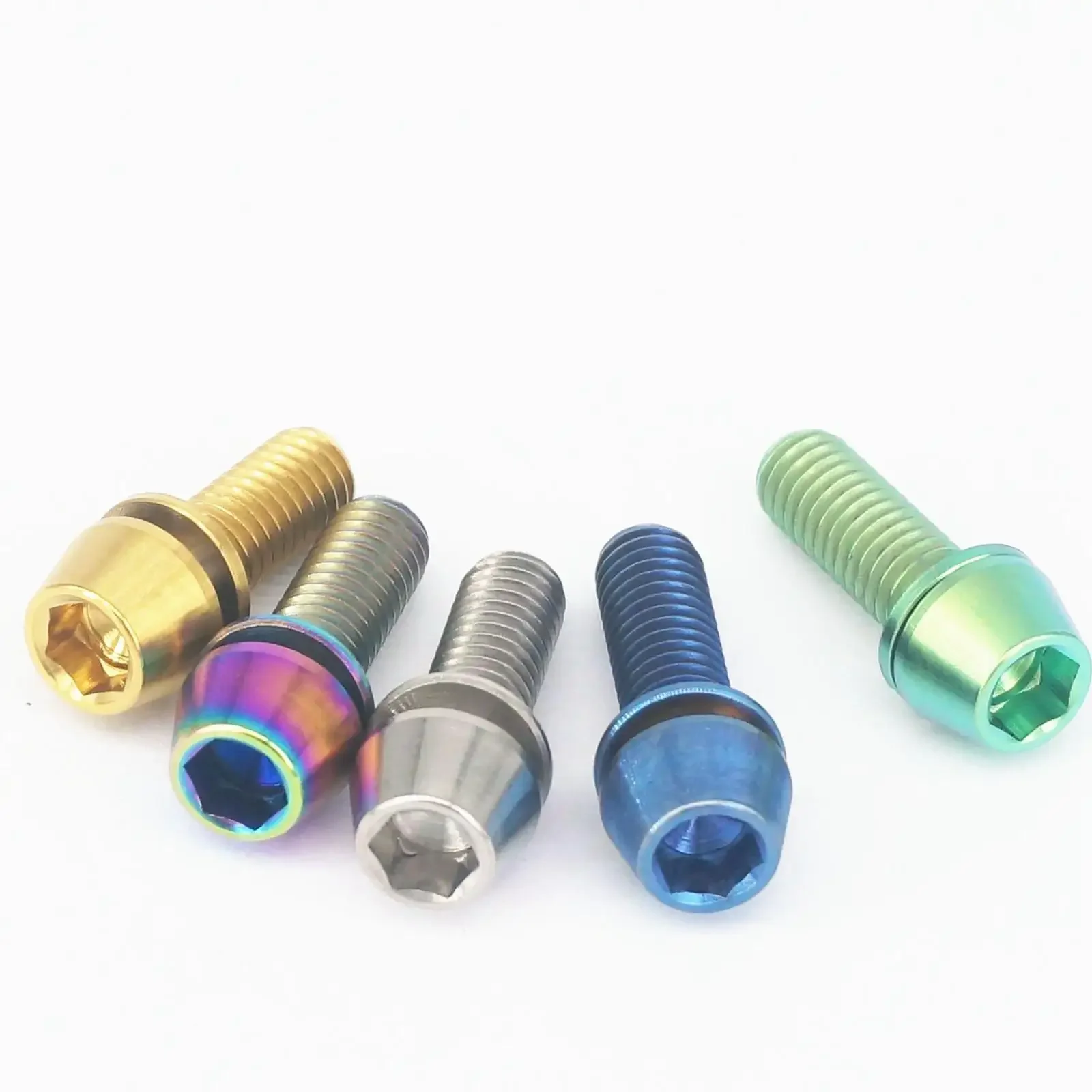 (2) M5x16mm M5x18mm M5x20mm GR5 Titanium Golden/Blue/Green/Purple/Black Bike Screw Taper Cone Head Bolts With Washer