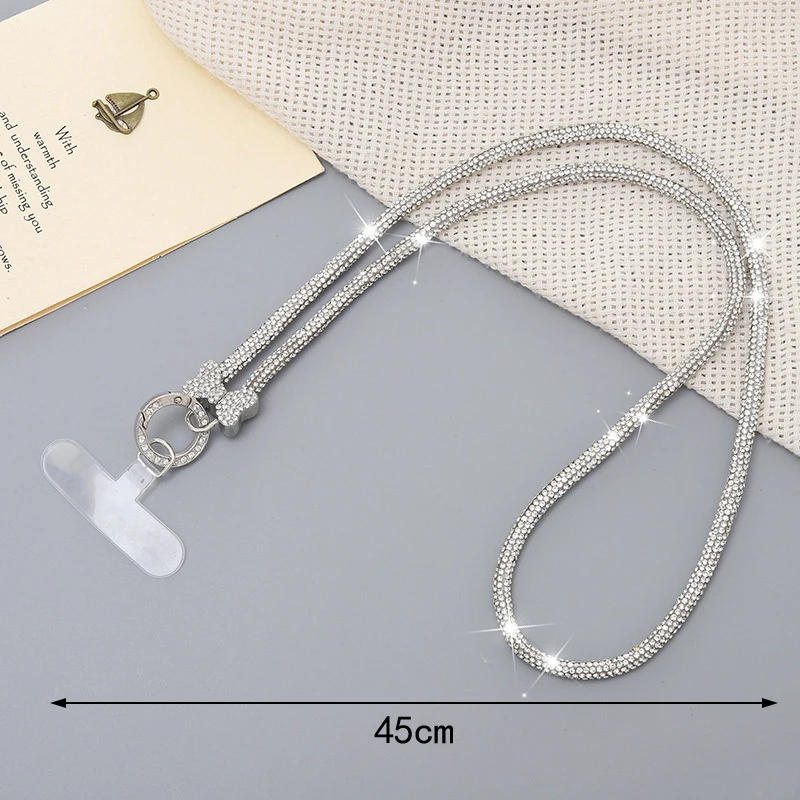 Long And Short Style Rhinestone Mobile Phone Lanyard 60cm Crossbody Rope Full Diamond Pendant Long Neck Phone Strap Anti Loss