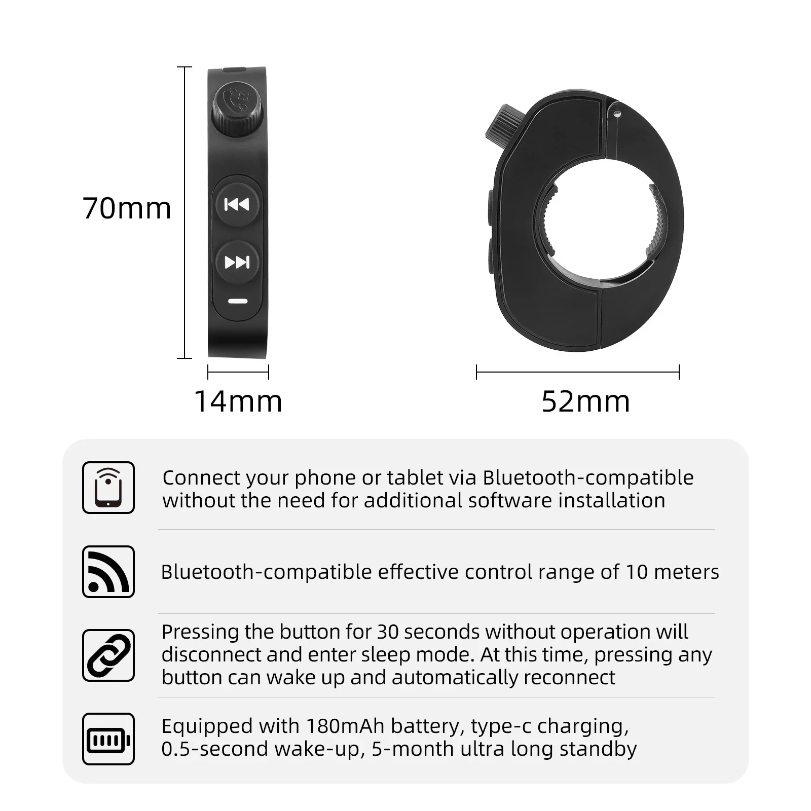 Interruttore per ruote wireless compatibile con Bluetooth Controller multimediale per manubrio moto Media Smart Phone remoto per auto Moto
