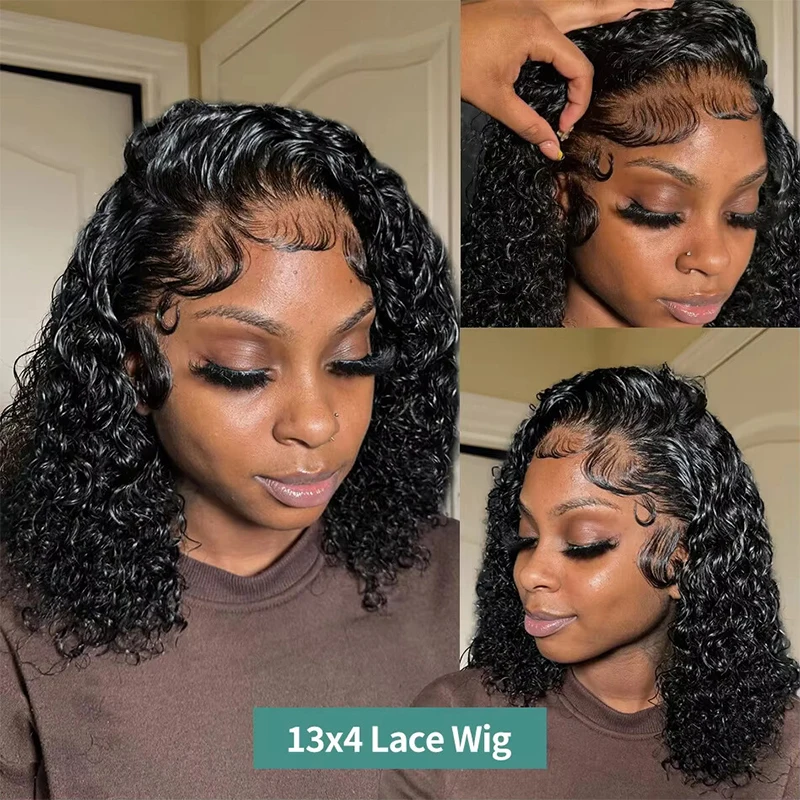 Korte Bob Pruik Water Diepe Golf 13X4 Lace Front Human Hair Pruik 180 Dichtheid Natuurlijke Kleur Voor Vrouwen 12 Inch Malaysia Remy Hair