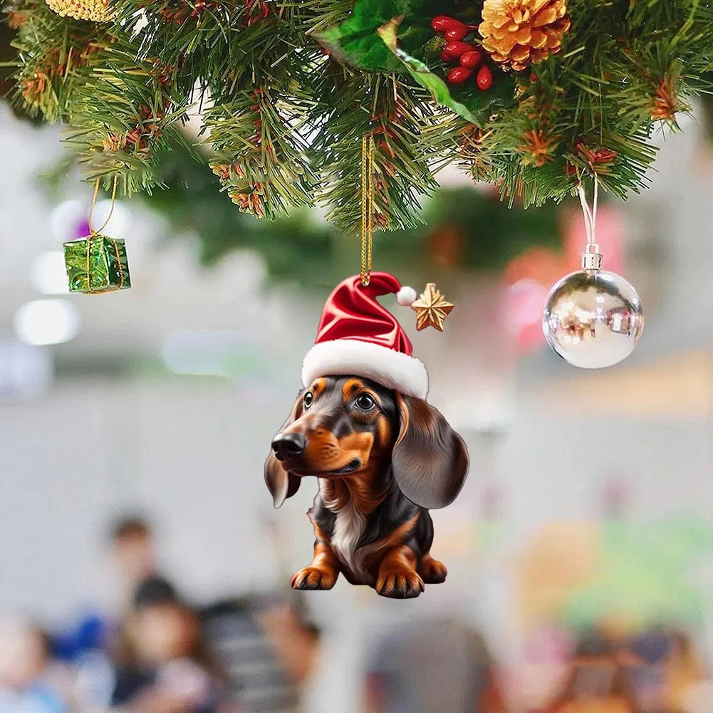 1-5pcs Cartoon Cute Dog ornamenti natalizi Fun bassotto Dog Hanging Decoration albero di natale Graphic Design ciondolo Home Car Decor