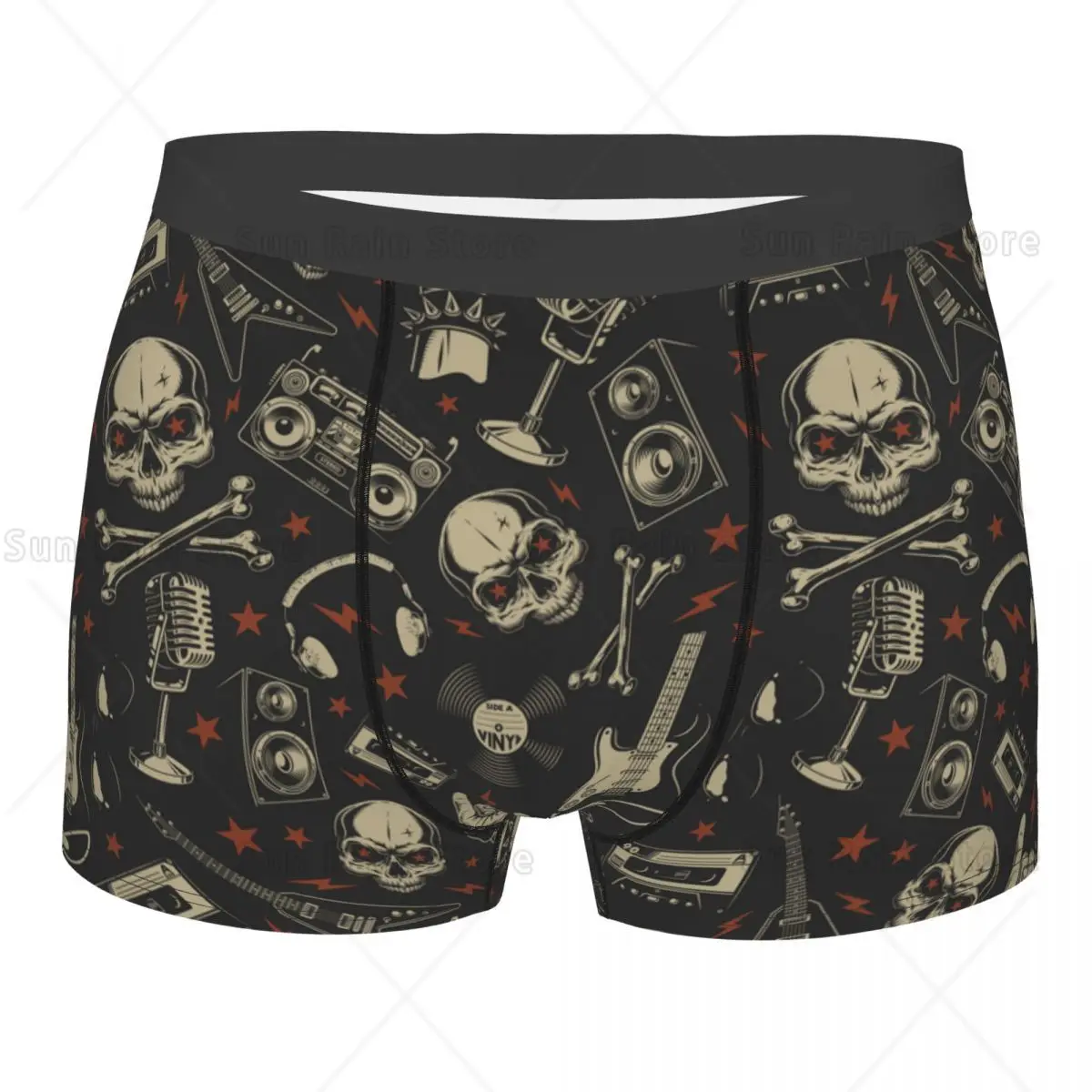 

Мужское нижнее белье в стиле ретро в стиле хэви-метал с черепом на заказ, рок-ролл, музыкальные трусы-боксеры, дышащие шорты, трусы, трусы