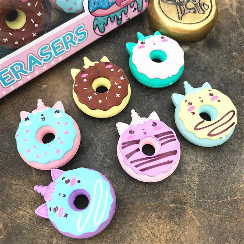 Borrador de goma con forma de donut Kawaii, borradores de lápiz creativos, suministros escolares, papelería, premios geniales para niños y estudiantes, 6 uds.