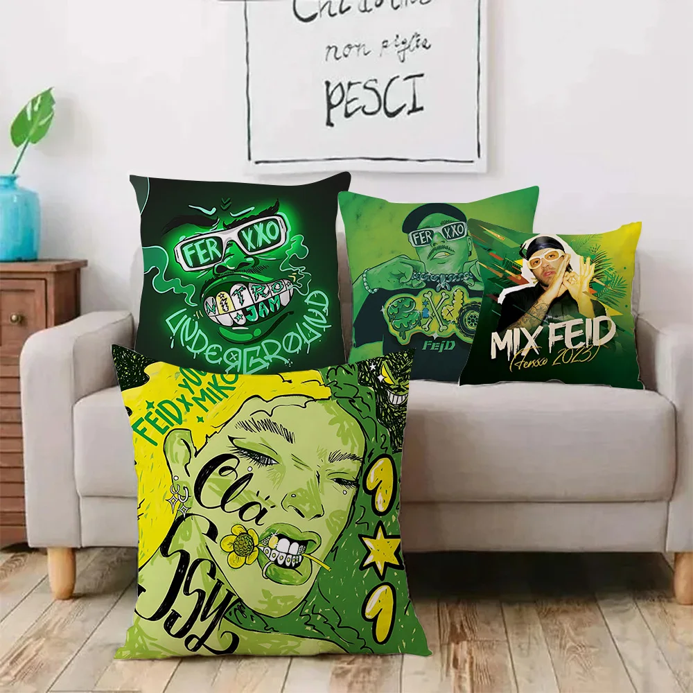 Feid Ferxxo Hot Singer Pillow Covers Cartoon Sofa Decorative Home Double-sided Printing Short Plush Cute Cushion Cover