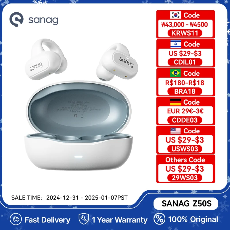 Sanag Z50s Open Ear Air Conduction TWS Earphone Bluetooth Wireless Headphone Panoramic Sound Sports Waterproof Ear Clip Earbuds