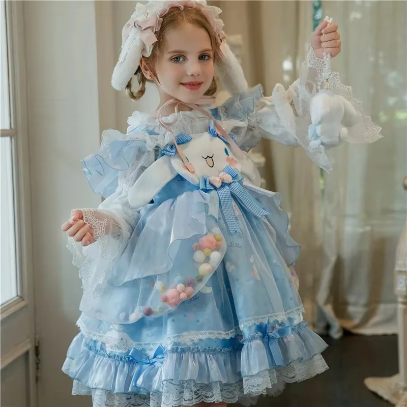 2024 Sanrio Cinnamoroll lindo moda tendencia vestido para niñas vestido de princesa Lolita cuatro estaciones vestido de tirantes Halloween Navidad Gif