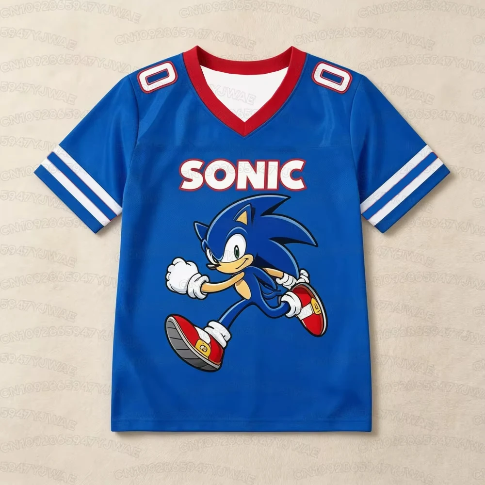 Sommer Kinder Jungen Mädchen Sonic Cartoon Print Kurzarm Sporttrikot Erwachsene Freizeit T-Shirt Tops Lässiges T-Shirt Oberteil – Detail 4