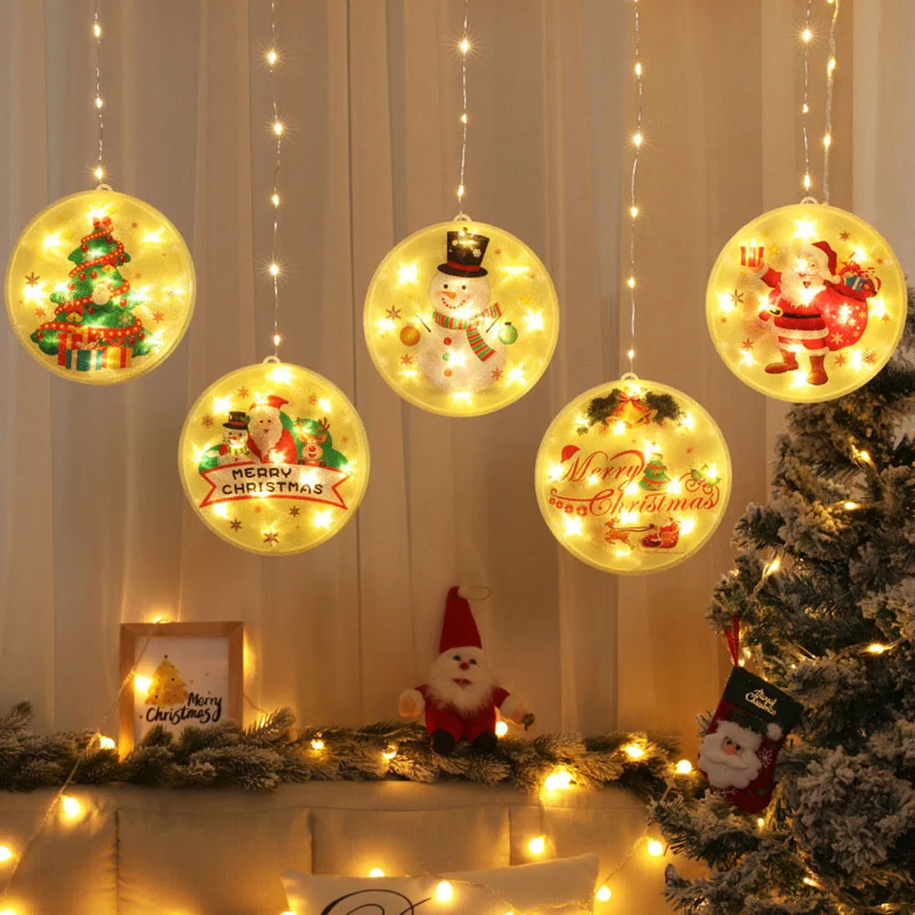1pc Christmas LED String Lights,Christmas Window Lights Novelty 3D Hanging Lights with USB Merry Christmas Curtain String Lights