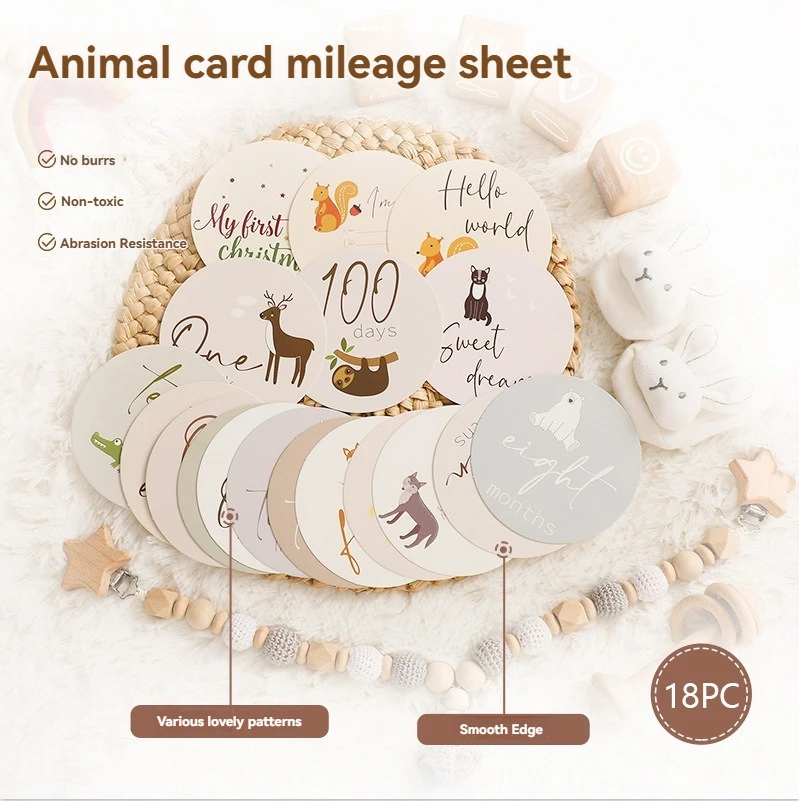 การ์ดเหตุการณ์สําคัญของทารกแรกเกิดพร้อมการออกแบบสัตว์ - อุปกรณ์ประกอบฉากภาพถ่ายน่ารักสําหรับการติดตามการเจริญเติบโตรายเดือนและถ่ายภาพวันเกิด