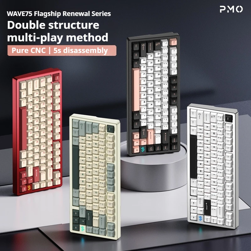 

Алюминиевая механическая клавиатура Pmo Wave75, беспроводная Bluetooth, трехрежимная, быстрая разборка, настройка, пятикратное глушитель, 8 мАч