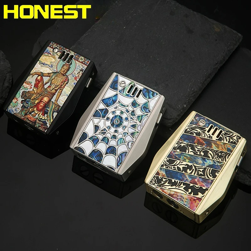 HONEST Retro Double sided Color Carving Windproof Kerosine Lighter Mechanical One Click Launch Ignition Exquisite Lighters Gifts