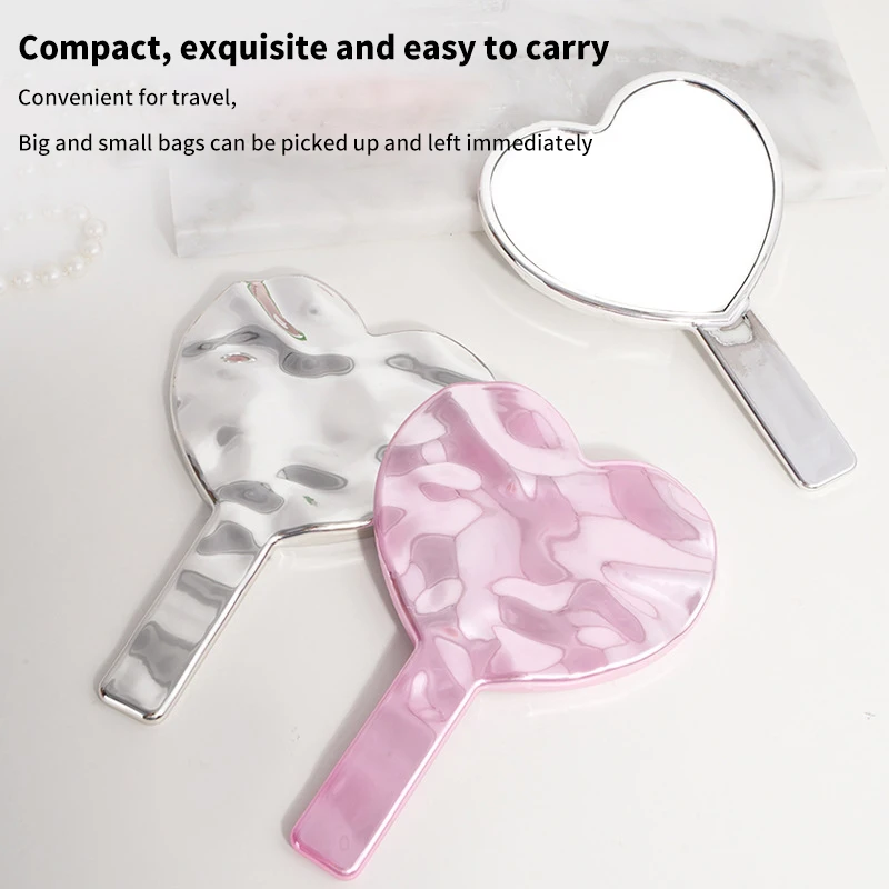 1Pcs Handheld Makeup Mirror Love Heart Mirror Female Handle Makeup Cosmetic Beauty Tools Handheld Vanity Make Up Mirror