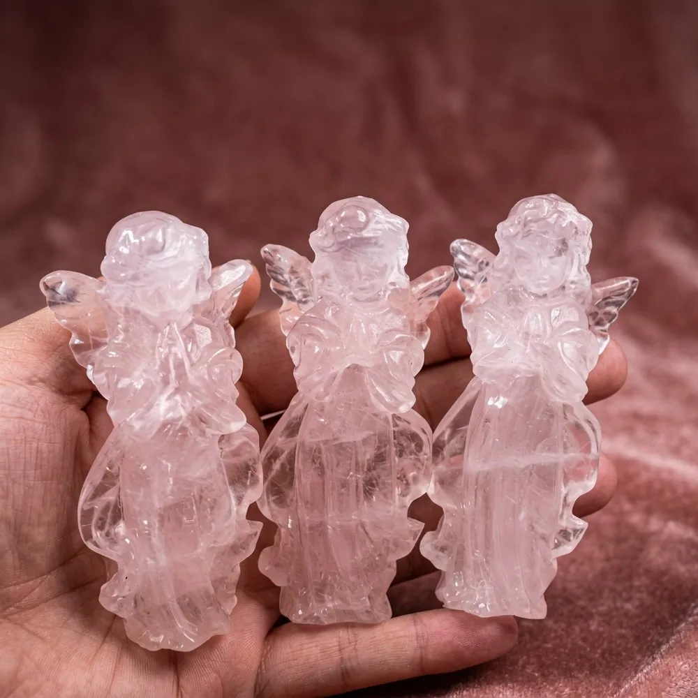 Natural Pink Opal Angel Statue, Polished Opalite Crystal Figurine, Elegant Home Decor Ornament, Healing Gift