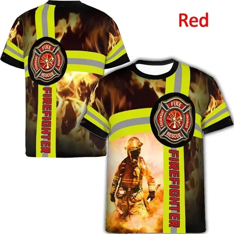 3D Printing FireFighter Hero T-shirt Casual Cool Round Neck Short Sleeve Tees Top For Men Kids Firemen Graphic Tshirt Streetwear