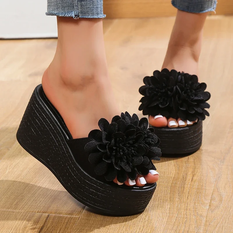 Wedges Sandals Women Slippers Summer Beach Platform Shoes Flower Slippers Women High Heel Slippers Women Fashion