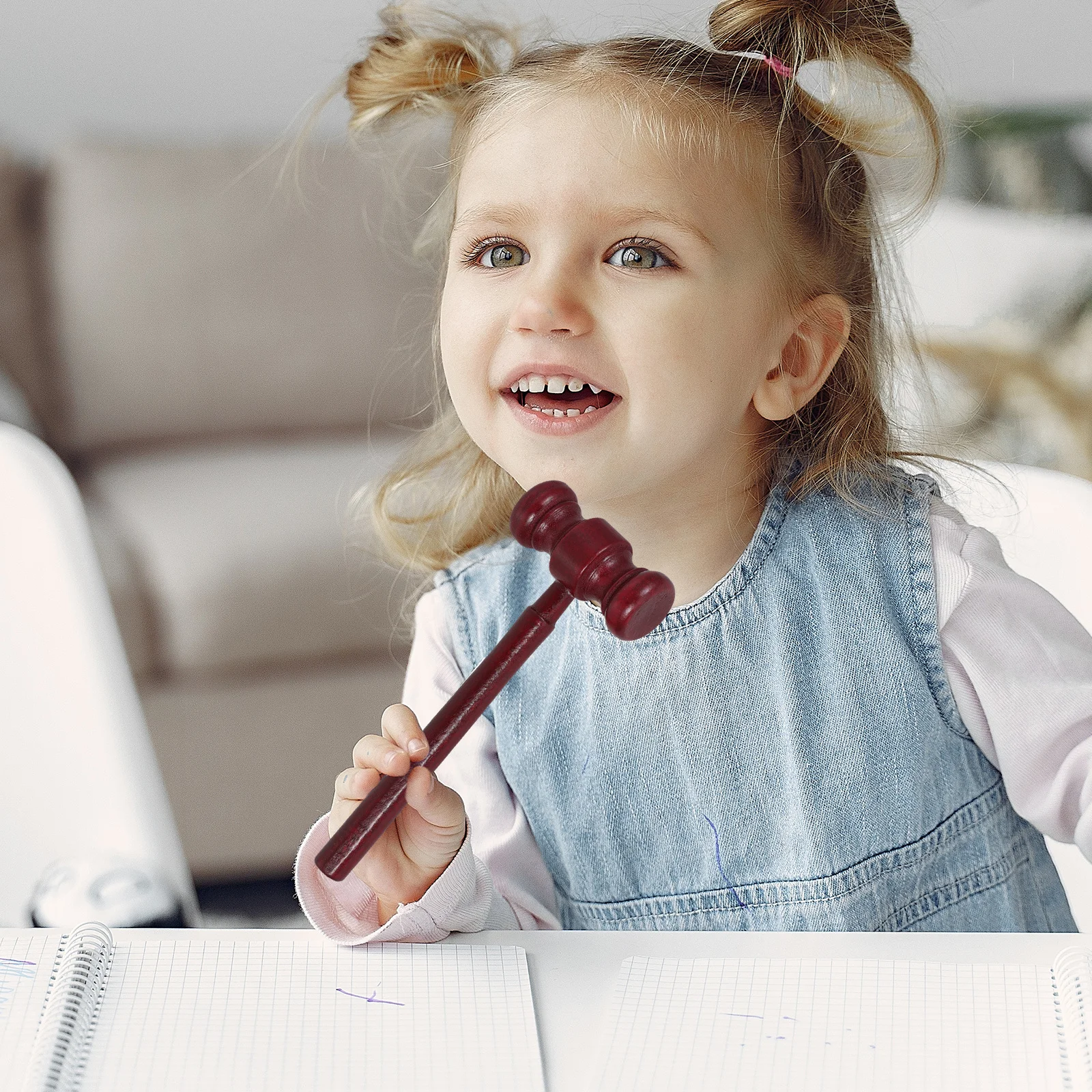 Wooden Judge Gavel Mini Hammer for Kids Natural Wood Role Play Courtroom Accessory Costume Prop for Home School Kindergarten