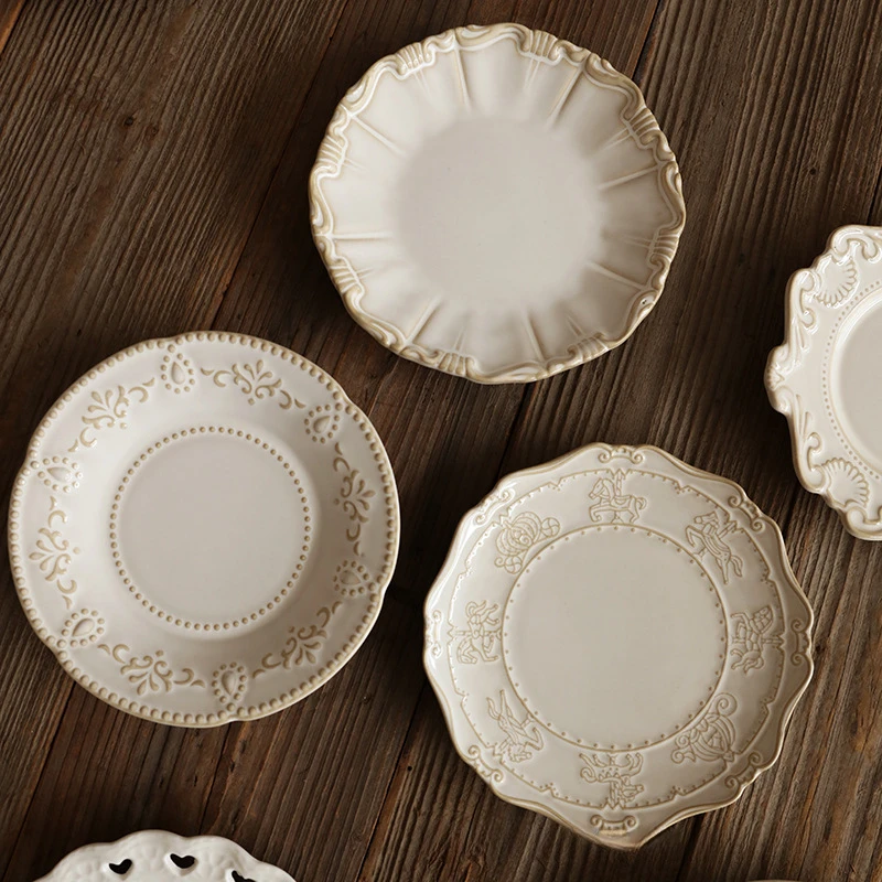 6Inch Embossed Ceramic Plate Multi-use Appetizer Dessert Snack Bone Plate Home Restaurant Use