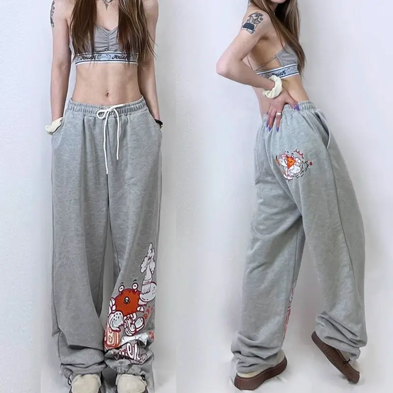 2024 New Women\'s Summer Pure Cotton High Waist Drawstring Casual Versatile Vintage Loose Simplicity Straight Leg Dancing Pants