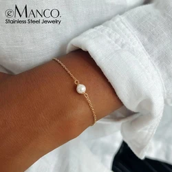 EManco Women's Stainless Steel Imitation Pearls Bracelet Feminine Charm Bracelet Jewelry Minimalism