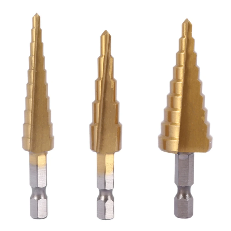 HSS titânio passo broca conjunto, soco central automático, 3 pcs