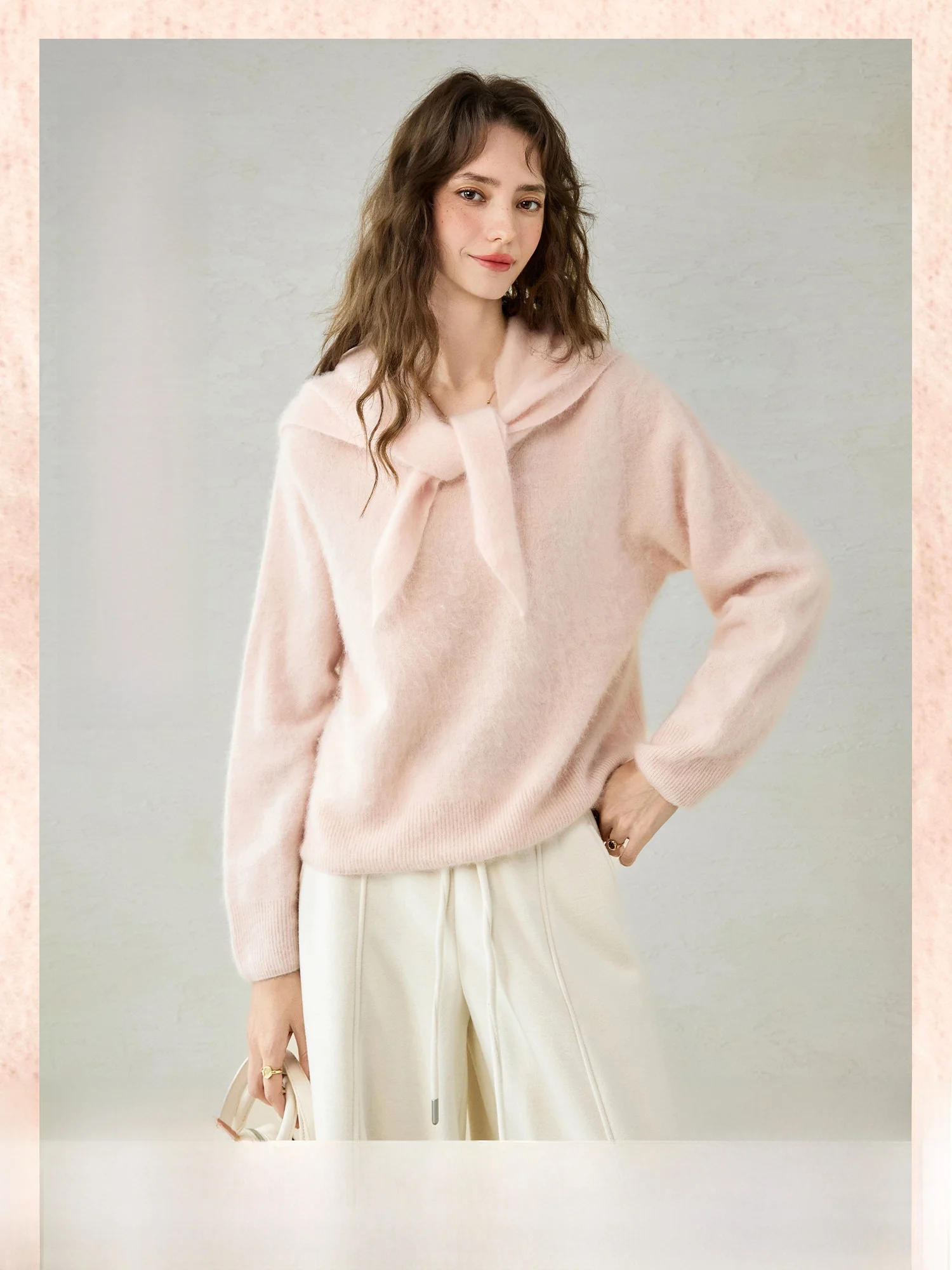 

Классический мягкий вязаный свитер из кашемира, нежный женский зимний модный повседневный удобный худи с длинными рукавами