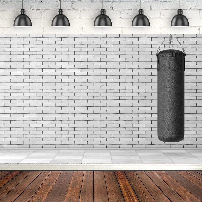 

Photography Backdrop Gym Boxing Brick Wall Background Black Punching Bag For Boys Birthday Party Banner Fitness Room Photo Booth