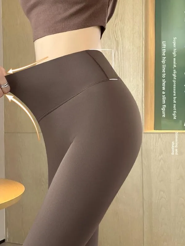 

ay High Waist Fce Lined Yoga Fitn Trousers for Women Spring Autumn Sle Butt Lifting Nine Points Pants Polyester