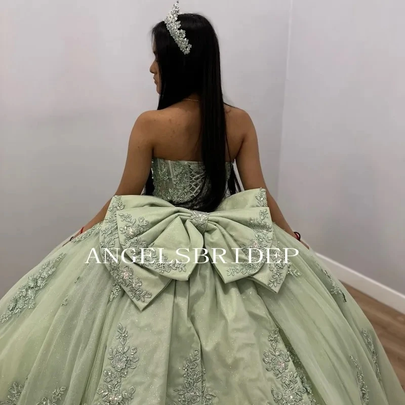 Angelsbridep-Vestidos de Quinceañera con lazo grande, vestido de baile sin mangas con apliques Para Quinceañera, vestido de fiesta de cumpleaños 2024