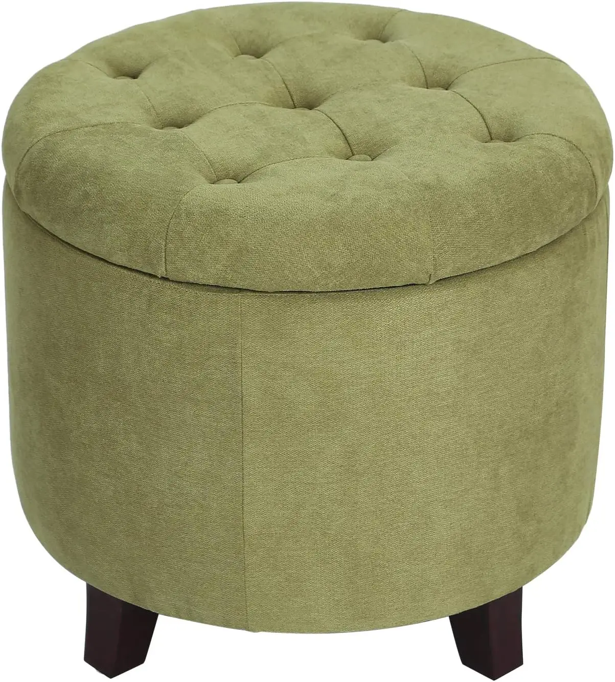 Fabric Cushion Round Button Tufted Lift Top Footstool, Height 17 Inches Storage Bench Ottoman, Strudy, Kiwi